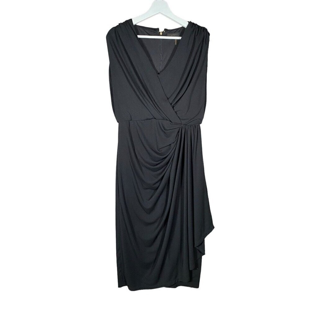 Donna Karan Dress M Draped Ruched Gathered Wrap Jersey Stretch Evening Career